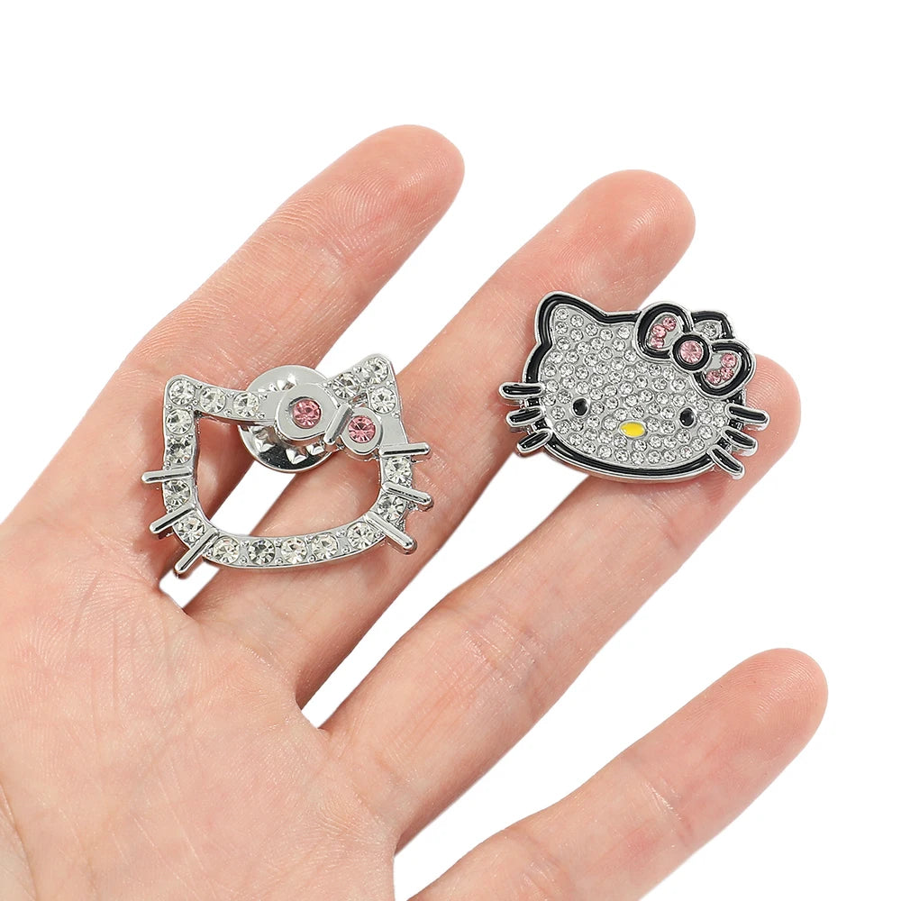 2 Pcs Cartoon Animal Brooch Set Elegant Rhinestone Hello Kitty Pin Fashionable Cat Metal Badge Jewelry Backpack Clothing