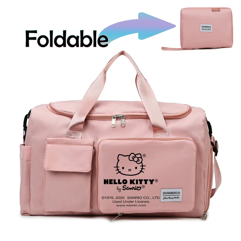 Hello Kitty Cartoon Travel Bag Large Capacity Storage Shoulder Bags Gym Duffle Pack with Shoe Compartment Portable HandBag