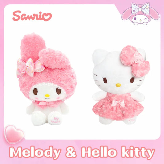 Anime Rose Pink Hello Kitty Melody Cartoon Cute Plush Stuffed Toys Soft Pillow Plushies Doll Birthday Gift For Girls Kids