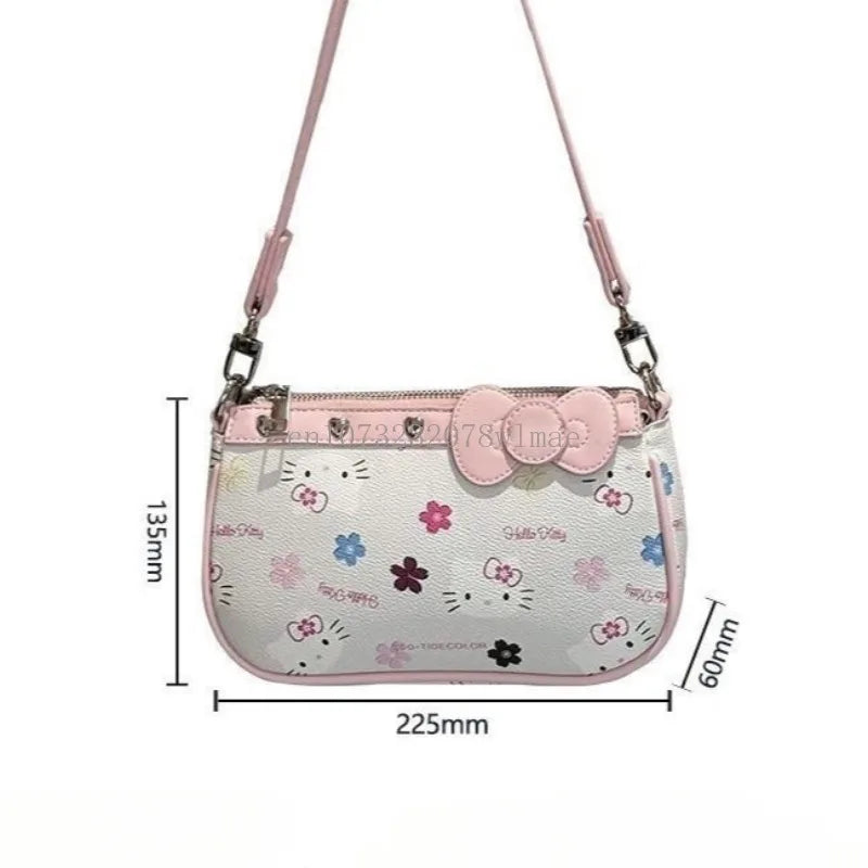 Japanese Y2k Hello Kitty Handbags Sweet Preppy Girls Underarm Bag Fashion Cartoon Bowknot Pu Lether Armpit Purse Chic Hobo Bag