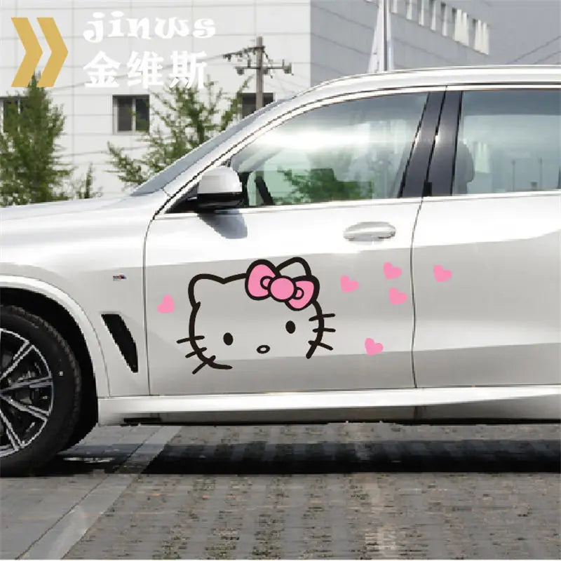 Sanrio Hello Kitty Hood Car Sticker Cartoon Anime Kt Cat Cute Flower Hood Car Body Decoration Cars Door Stickers Diy Toys Gifts