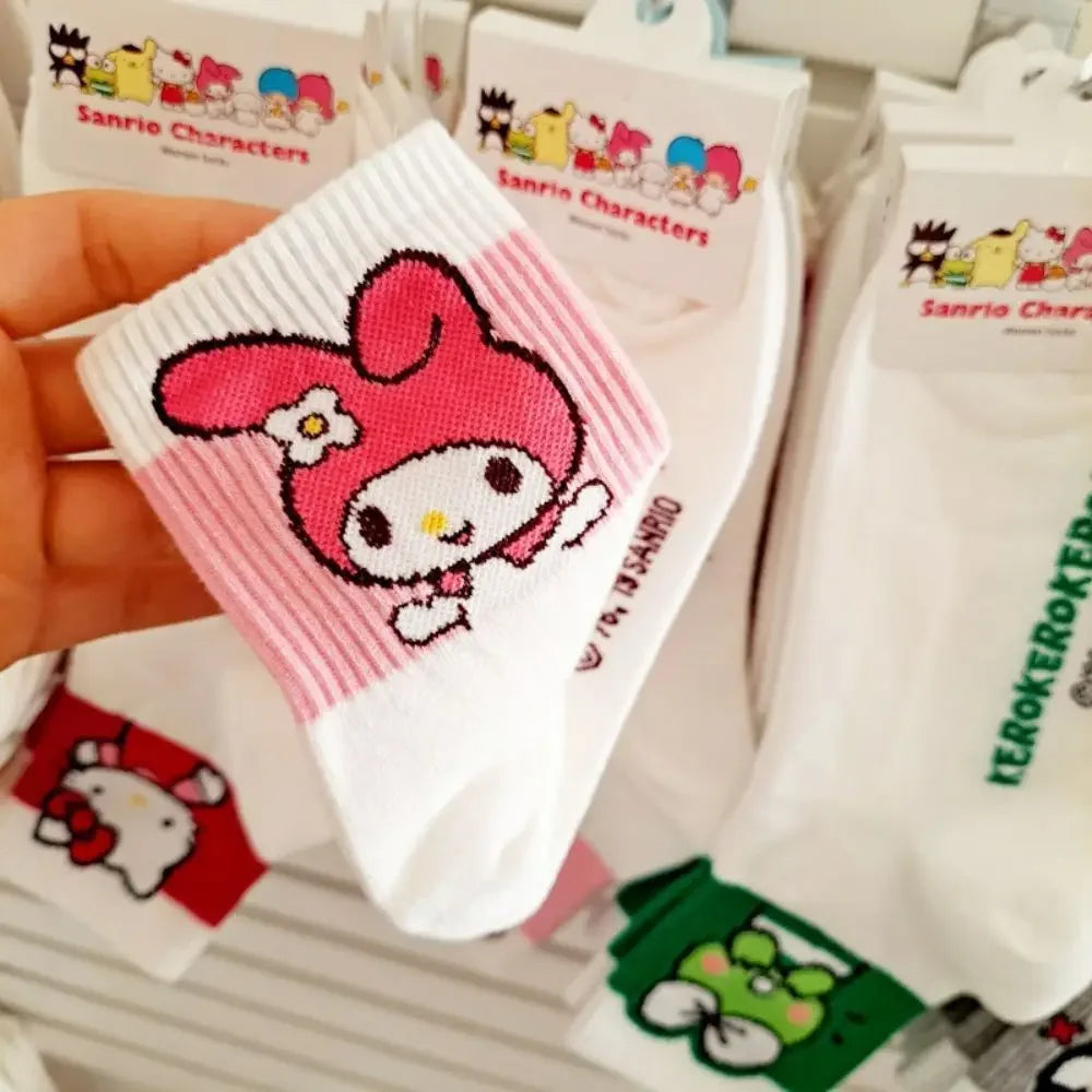 Hello Kitty Y2K Socks for Girls Medium Kuromi Cinnamoroll Socks Kawaii Melody Socks Rosered Black White Sock Women Female