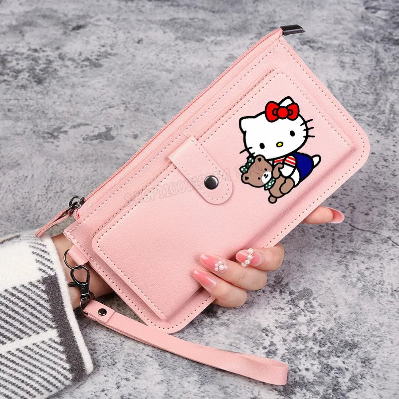 Hello Kitty Women Wallets PU Leather Female Purse Multi-Cards Holder Coin Foldable Wallet Zipper Billfold Hipster Credit Gift