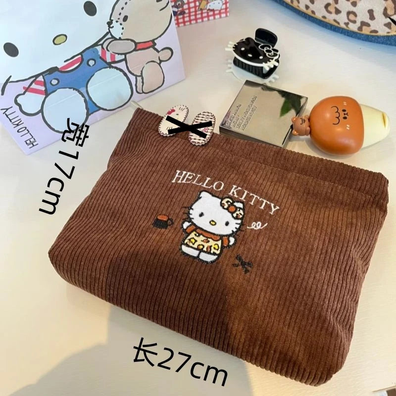 Hello Kitty Handbag Cartoon Student Zipper Print Leopard Print Travel Makeup Storage Bag Canvas Large Capacity Handbag