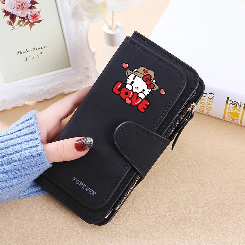 New Hello Kitty Wallet Women Anime Cartoon Fashion Multi-Card Slot Purse  Buckle Nubuck Material Two-color Fabric Wallets Gift