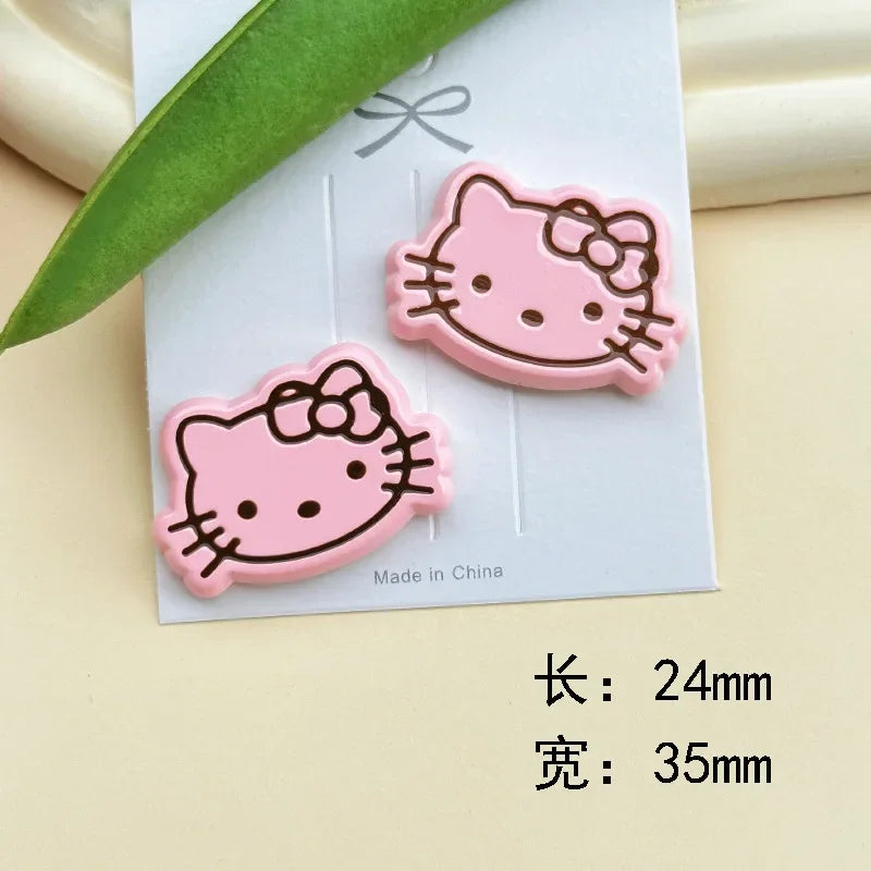 5pcs Cute Black Pink Hellokitty Cat Bow Fish Acrylic DIY Jewelry Accessories Mobile Phone Case Hole Shoes Patch Hairpin Material