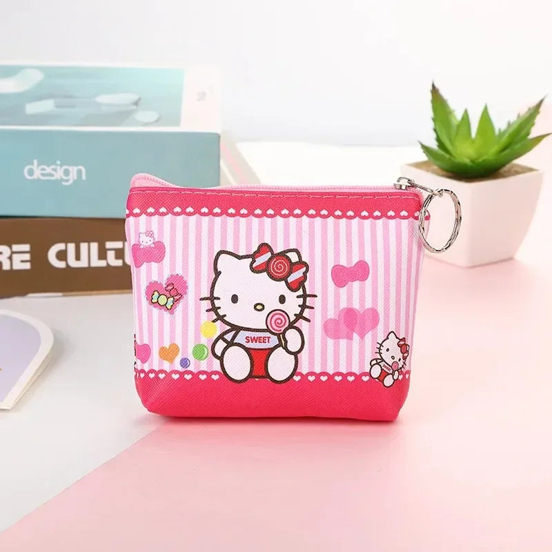 Hello Kitty Purse Coin Purses Cartoon Printed PU Melody Cute Wallet Bag Keychains Storage Bag Kuromi Kawaii Mini Pouch