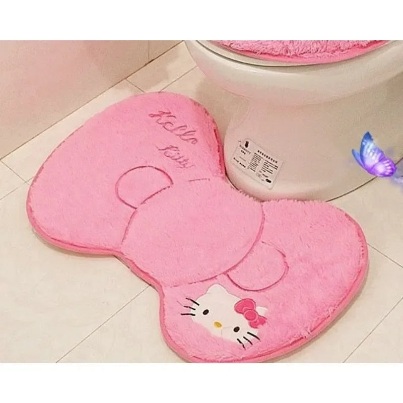 Anime Hello Kitty Toilet Seat Cushion Three Pieces Set Restrooms Universal Winter Household Plush Toilet Seat Cover gift