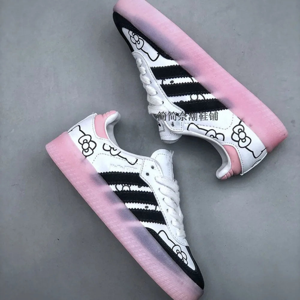 Hello Kitty Sneakers with Prints Fashionable Color Blocking Stripes Casual Shoes Anime Students Anti Slip Couple Shoes