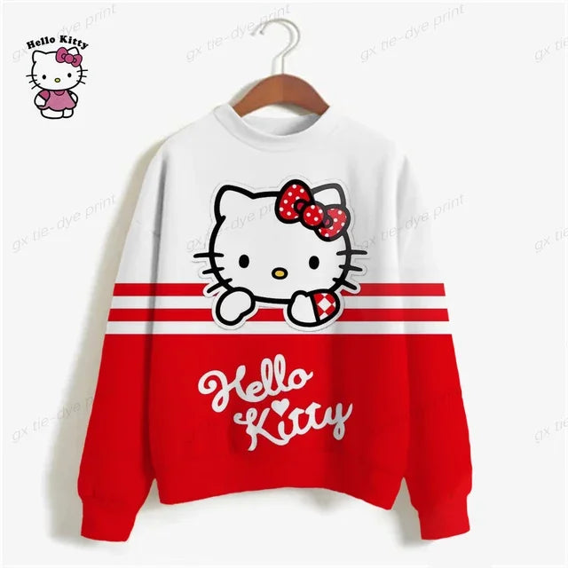 HELLO KITTY Sweatshirt Women Long Sleeve Sweatshirts Streetwear New Fashion Autumn Winter Cartoon Print Pullover Tops y2k