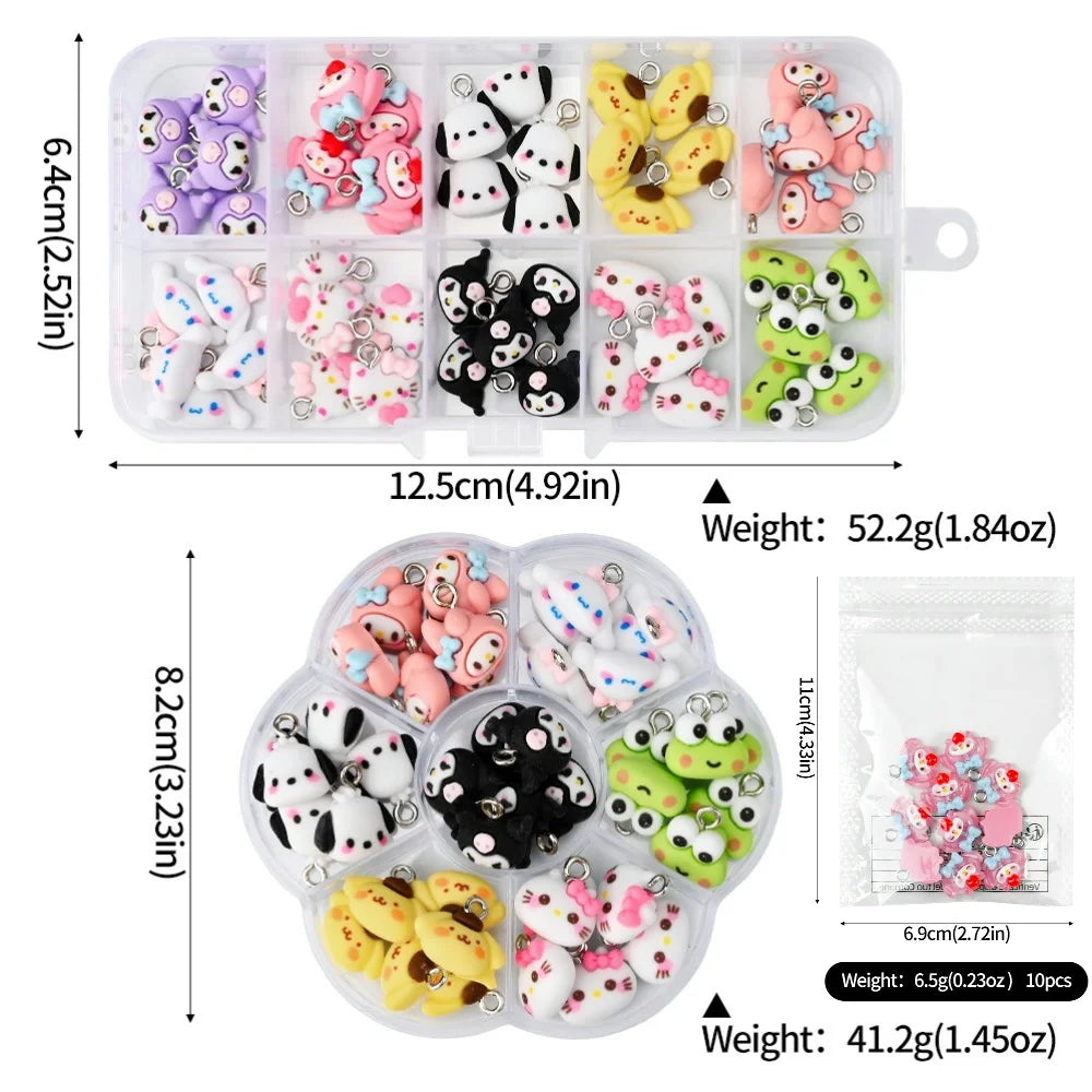 10/35/50Pcs Kawaii Nail Charms Funny Cute Hellokitty/Kuromi/Melody Charms Pendant for DIY Earring Keychain Jewelry Making