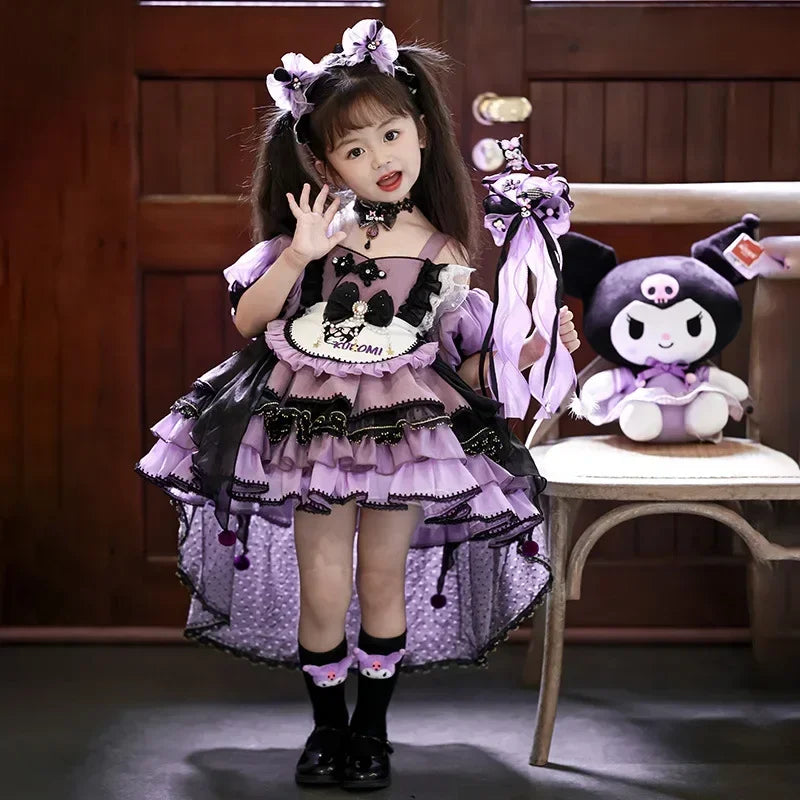 Anime Hello Kitty Kuromi Children's Dress CosPlay Academy Style Pleated Skirt Girl Princess Clothes Girl  Birthday Gift