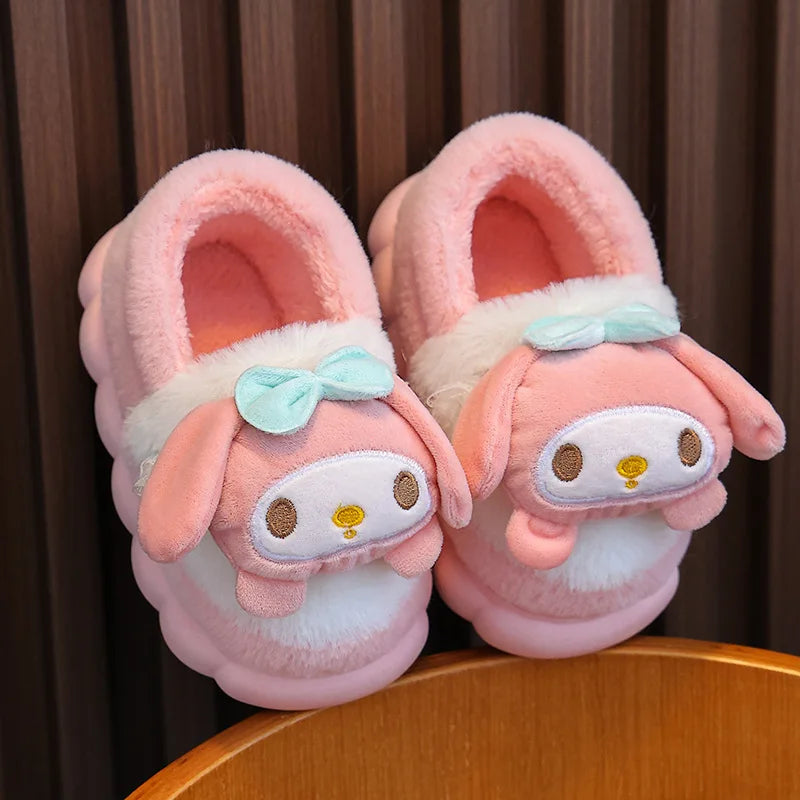 Sweet Family Winter Warm Slippers Cute Kawaii Sandals Kuromi My Melody Hello Kitty Soft Sole Shoes