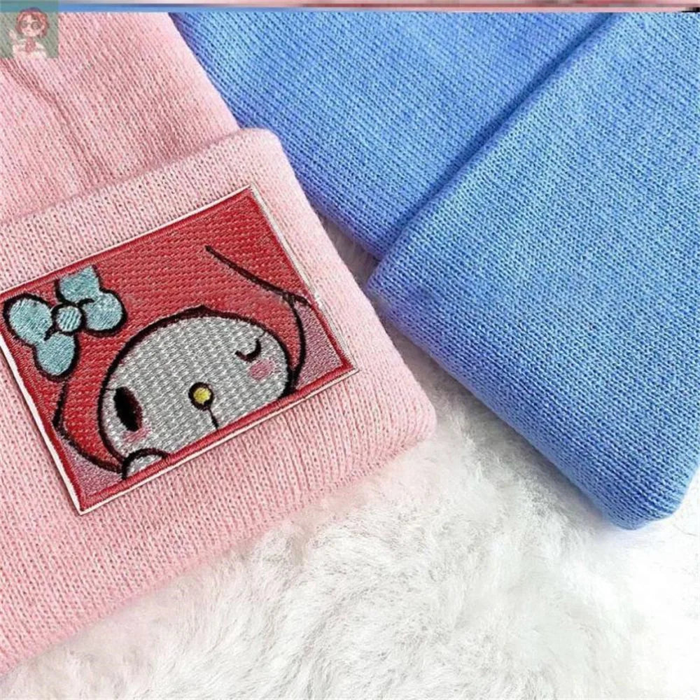 Knitted Hats Melody Cinnamo roll Hello Kitty Embroidered Knitted Autumn Winter Warm Hat Couple Stuff Girls Gifts