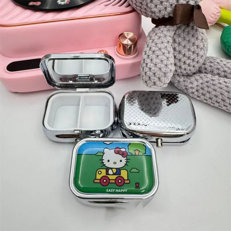 Hello Kitty Portable Jewelry Box with HD Mirror Mini Sealed Sub package Box Cute Cartoon Travel Storage Box