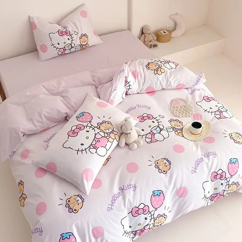 Kawaii Soft Bedding Kuromi Cinnamoroll Cartoon Cotton Student Home four-piece set Bed Sheet Quilt Cover Bed Accessories