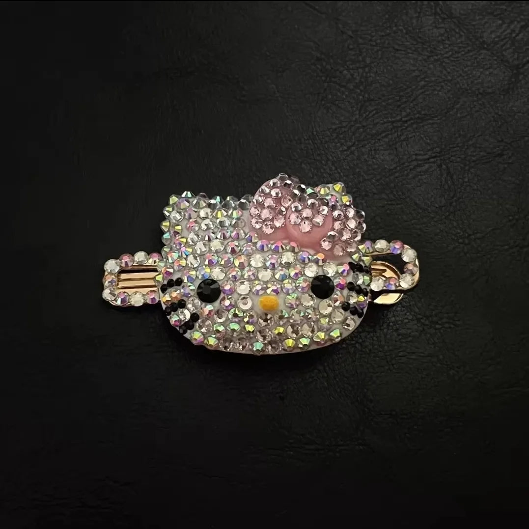 Kawaii Anime Rhinestone Hair Clip Cute Hello Kitty Y2K Exquisite Sweet and Cool Broken Hair Clip Gifts for Girls