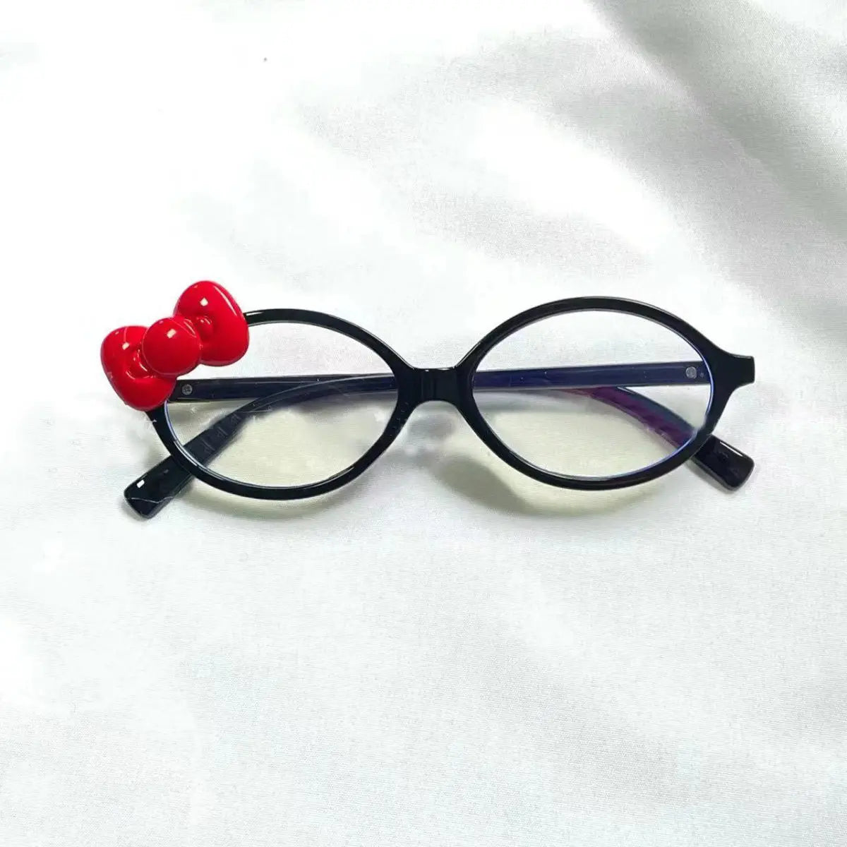 New Kawaii Hello Kitty Print Glasses Bow Ins Black Framed Leopard Flat Mirror Anime Cute Beauty Student Accessory Gifts