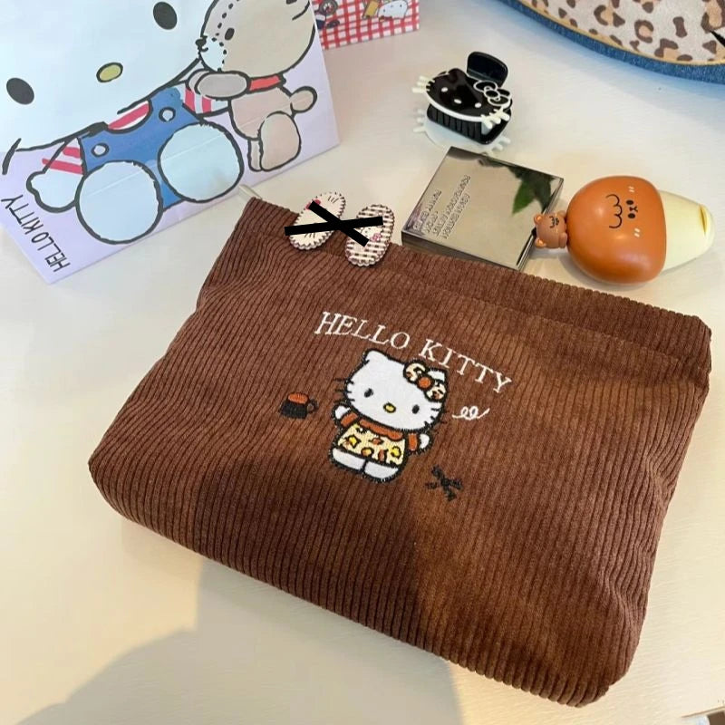 Hello Kitty Handbag Cartoon Student Zipper Print Leopard Print Travel Makeup Storage Bag Canvas Large Capacity Handbag