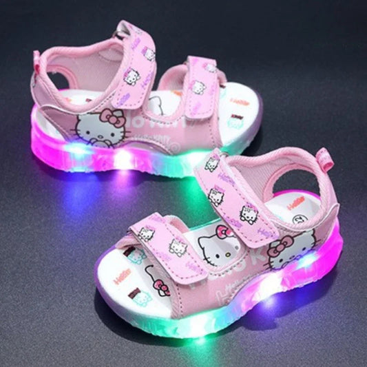 2025 Summer New Baby Girls Led Light Sandals Cute Hello Kitty Children's Casual Shoes Anti-slip Kids Beach Shoes Outdoor Shoes