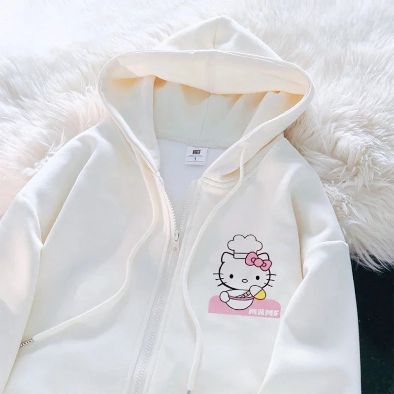 Anime Cute Printed Hoodies Women Cartoon Hello Kitty Y2k Korean Students Loose Sweatshirt Fashion Sweet Cardigan Clothing