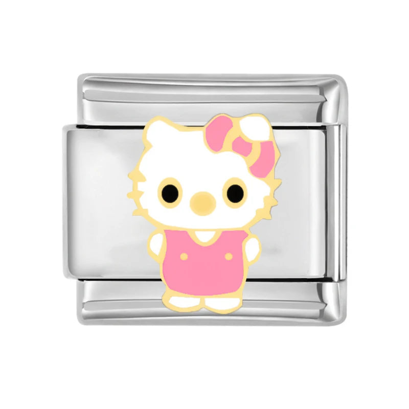 Hello Kitty Italian Links Charms Cute Cartoon KT Cat Beads Charm 9mm Stainless Steel Bracelet DIY Jewelry Making