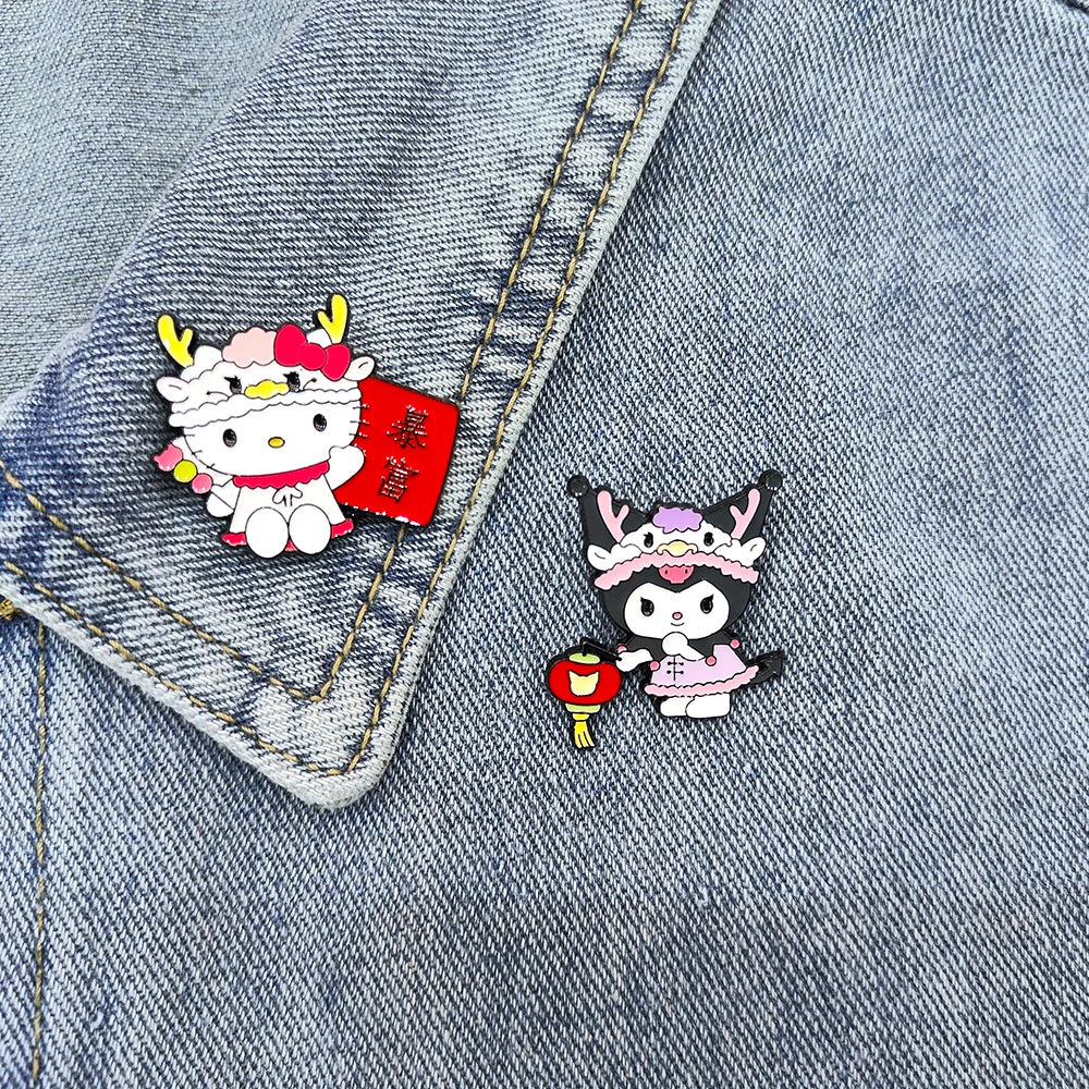 New Year Cinnamoroll Hello kitty Melody Enamel Brooch Kuromi Pins Metal Badge Lapel Brooch Backpack Accessories Jewelry Gift