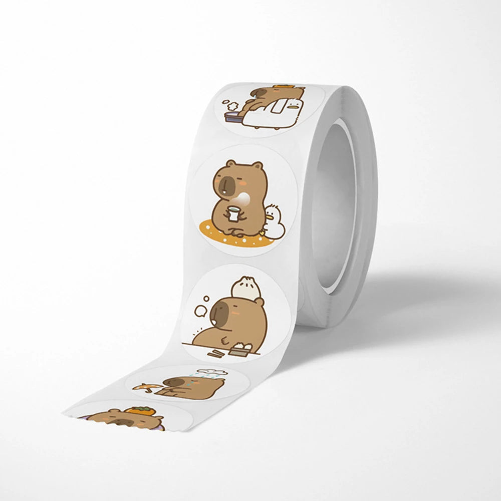 500pcs/Roll Cute Capybara Sticker Waterproof Graffiti Aesthetic Decorative Luggage Laptop Cup Phone Diary Book Kids Stickers Toy