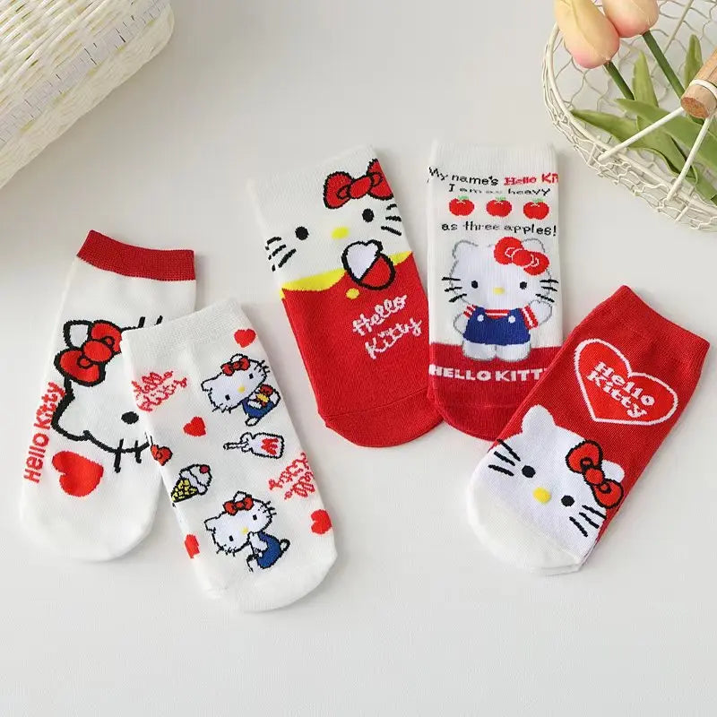 Cartoon Low Tube Cotton Socks Hello Kitty Kawaii Printed Christmas Hose Winter Comfortable Sock Gift for Sweet Girls