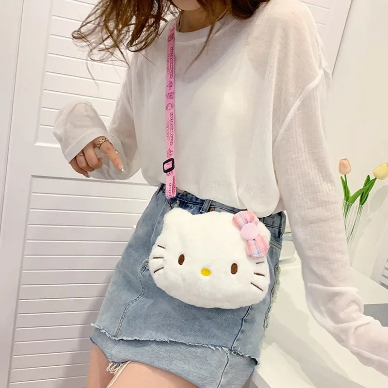 Hello Kitty Plush Shoulder Bag Cute Cartoon Girl & Child Coin Purse Fashion Convenient To Carry Cosmetic Bag Holiday Gifts