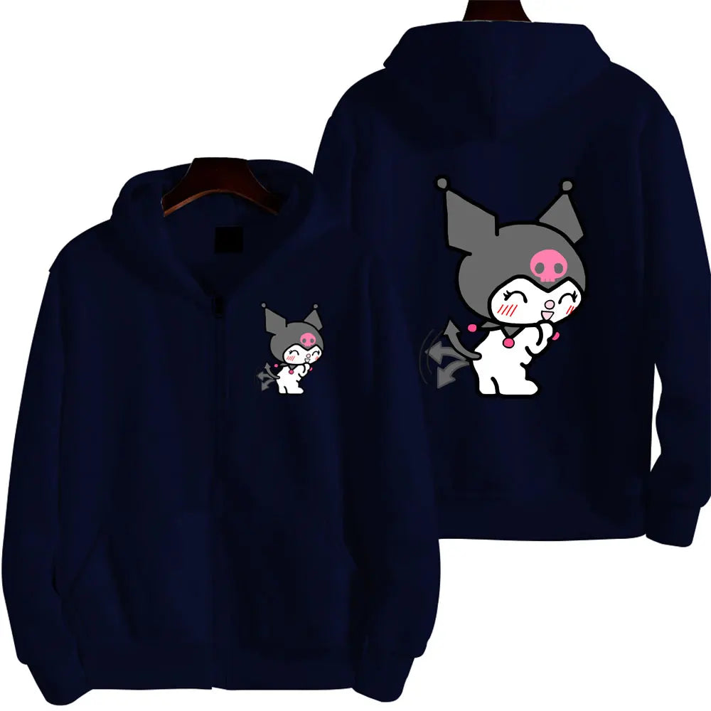 Women's Zipper Hoodie Autumn and Winter New Cute Kawaii Hello Kitty Pattern Sweatshirt 2025 Streetwear Women's Clothing