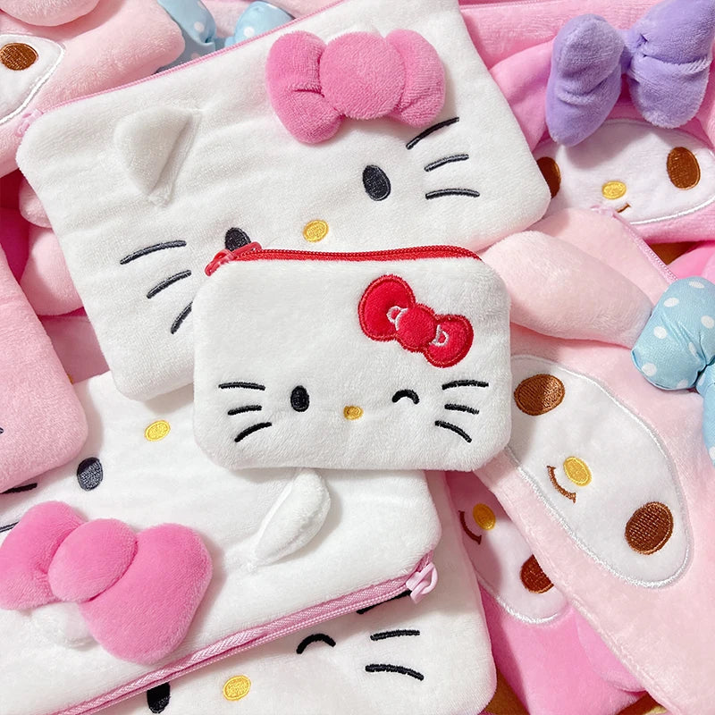 hello kitty cute my melody Melody plush toy coin purse storage bag polka dot bow anime girl birthday gift 16cm wholesale