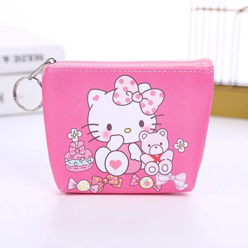 Hello Kitty Purse Coin Purses Cartoon Printed PU Melody Cute Wallet Bag Keychains Storage Bag Kuromi Kawaii Mini Pouch