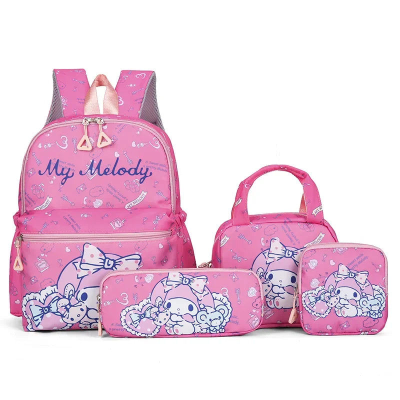 4pcs Kuromi Backpack, Pencil Case, Shoulder Bag, Wallet Set, Hello Kitty Sanrio School Bag, Melody Casual Outdoor Daypack