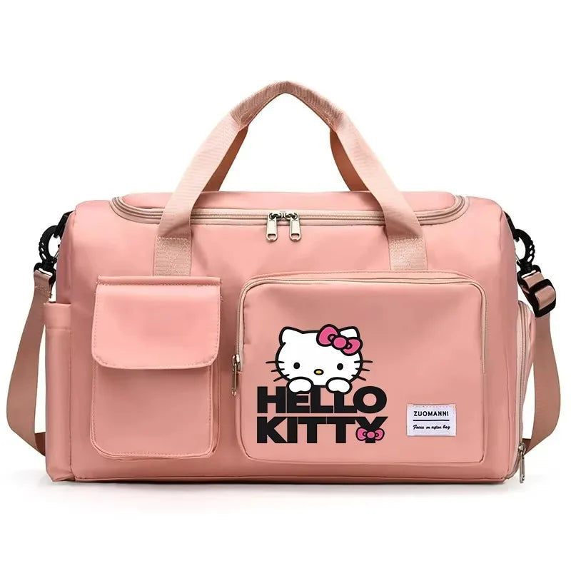 Hello Kitty Women Carry on Travel Bag Large Capacity Gym Weekend Duffle Bags Shoe Compartment Sport Fitness HandBag Girl Gift