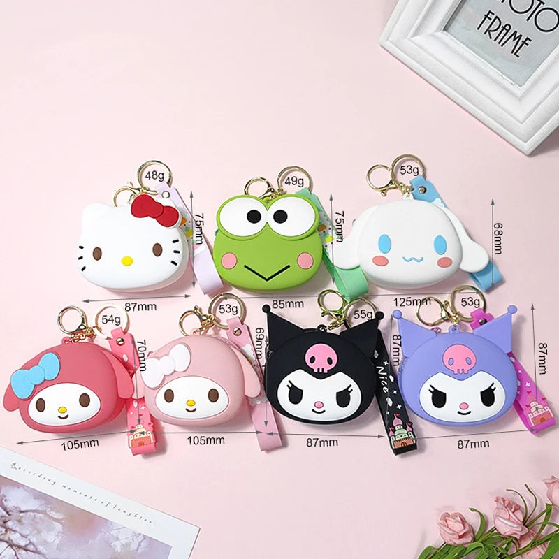 1PCS Kawaii Hello Kitty Kuromi Silicone Coin Purse Cinnamoroll Keychain Wallet Fashion Portable Keyring