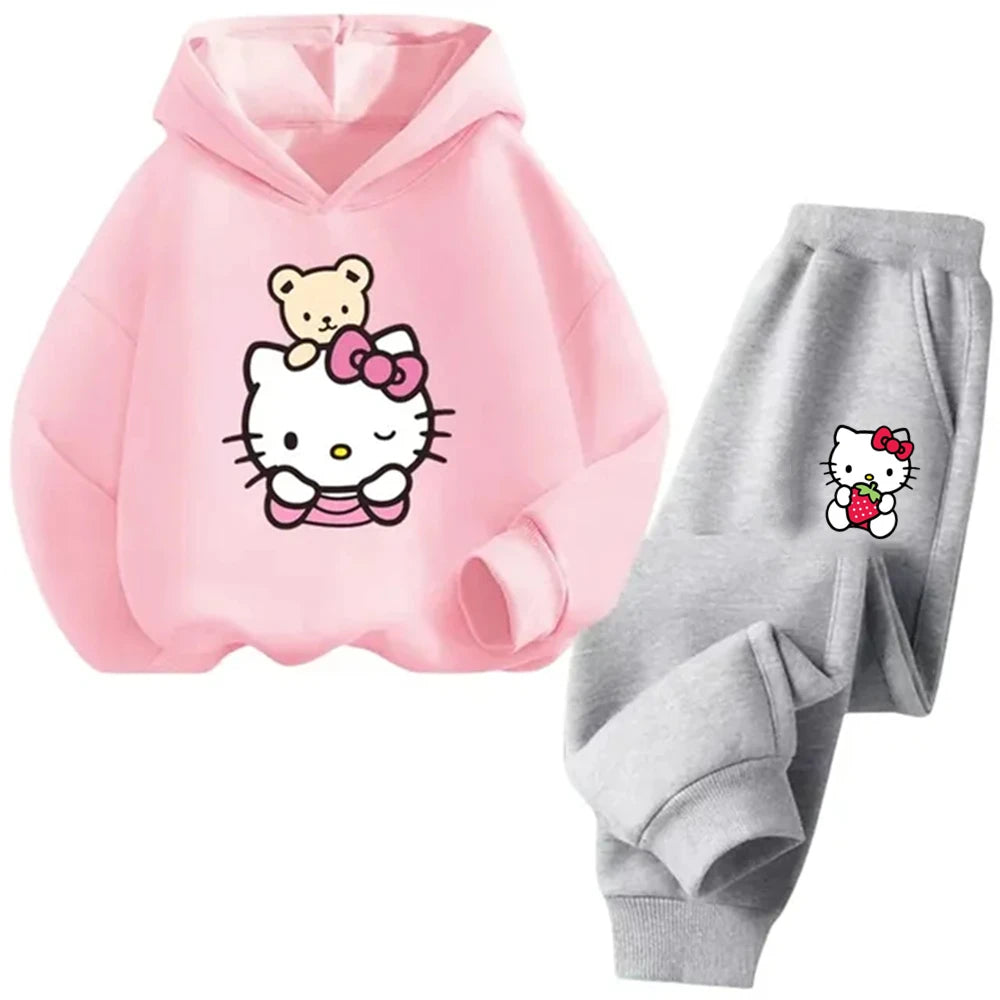 Hello Kitty Boys Girls Hoodie Trousers Set Children's Sweatshirt + Sweatpants Two-piece Fashion Set age 3-12 Kids Autumn Winter