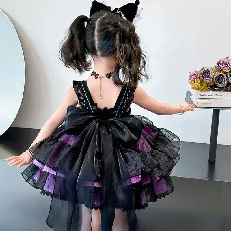 Anime Hello Kitty Kuromi Children's Dress CosPlay Academy Style Pleated Skirt Girl Princess Clothes Girl  Birthday Gift