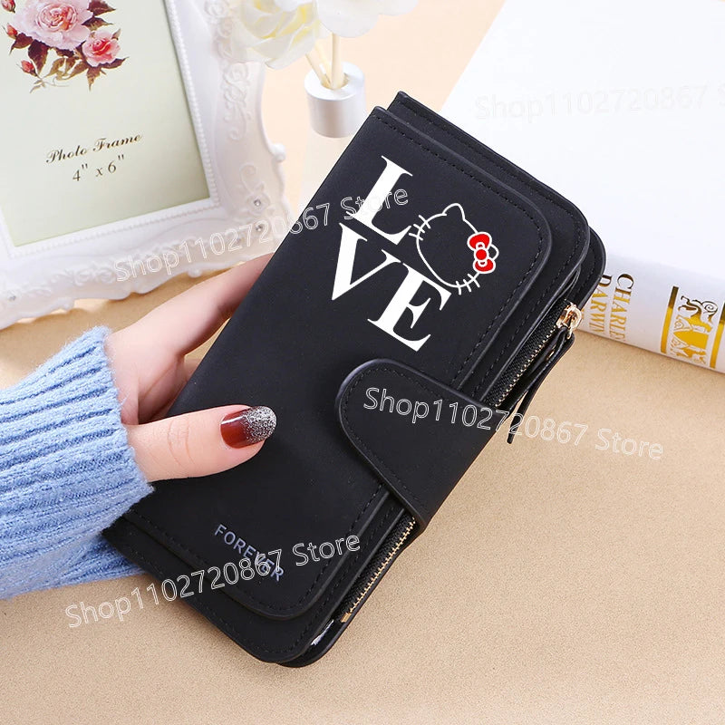 New Hello Kitty Wallet Women Anime Cartoon Fashion Multi-Card Slot Purse  Buckle Nubuck Material Two-color Fabric Wallets Gift