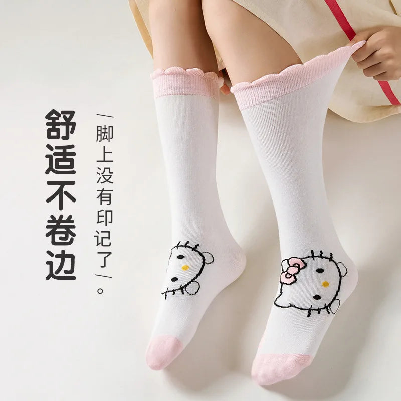 Hello Kitty Knee Long Sock Breathable Thin Sanrio Socks Accessories KT Cat Girl Middle Tube Socks Calf Sock Child Birthday Gift