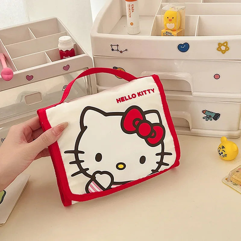 Sanrio Folding Makeup Bag Hello Kitty Large Capacity Cartoon Pencil Case Cute Travel Kuromi Portable Cosmetics Brush Storage Bag