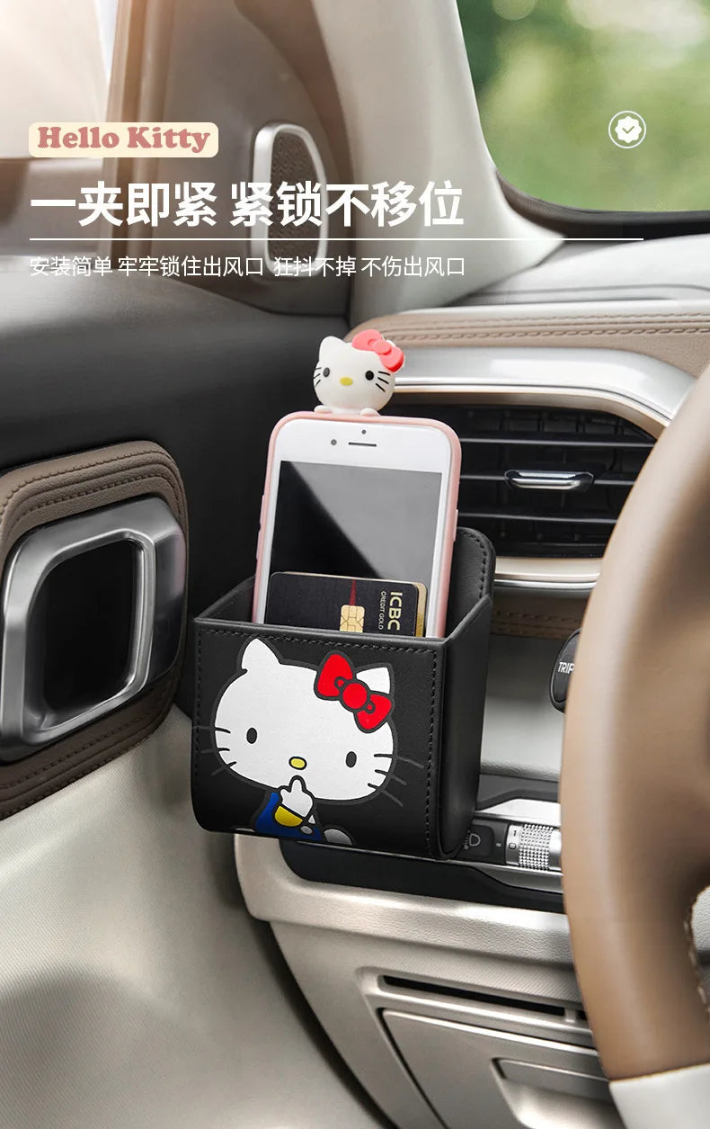 Kawaii KT Cat Car Air Outlet Storage Bag Hello Kitty Storage Box Multifunctional Auto Organizer Box Car Decor Accessories