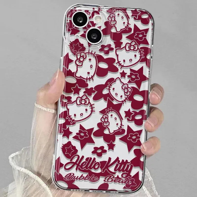 Hello Kitty Clear Phone Case For iPhone 16 15 14 13 11 12 Pro Max X XS XR 7 8 Plus Y2K Girl Soft Anti-Fall Cover Y2K