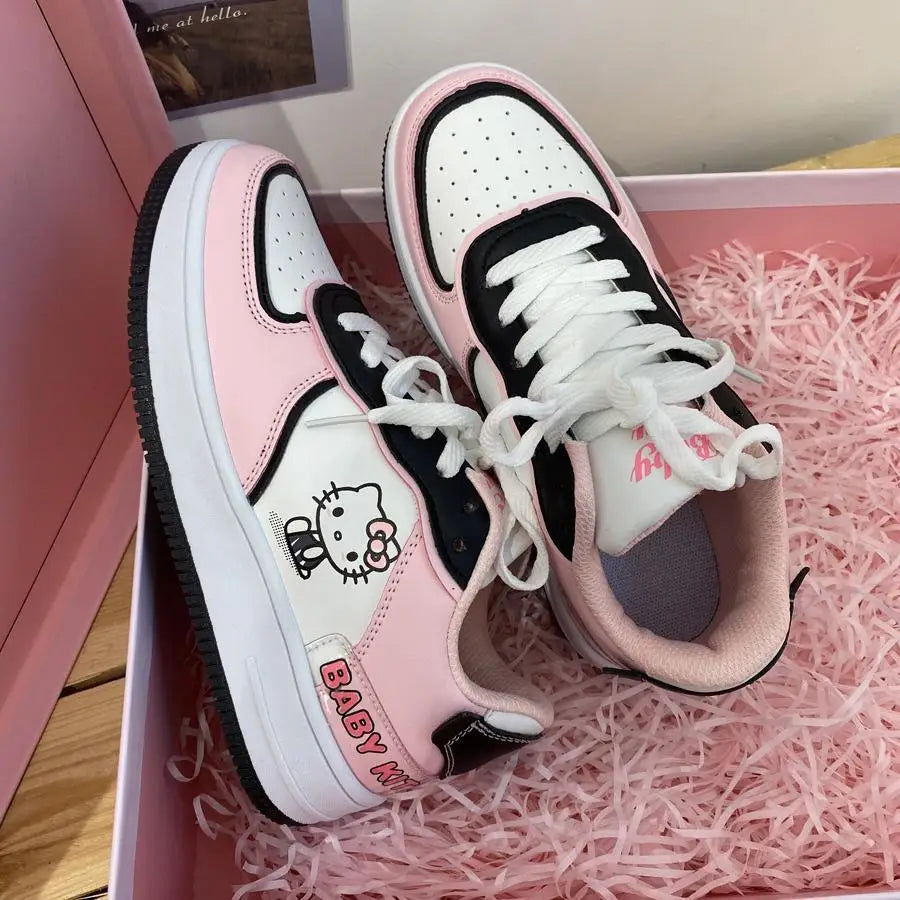 Hello Kitty Sneakers Kawaii Women's Shoes Fashion Breathable Sneaker Leather Cartoon Cute Girls Skateboard Spring/autumn