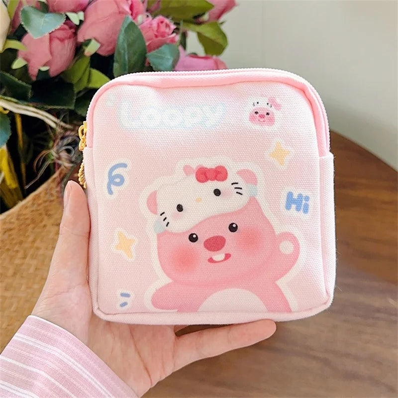 Kawaii Cartoon Hello Kitty Girl Tampon Sanitary Napkin Storage Bag Cute Mini Cosmetics Coin Purse Bag Women Gifts