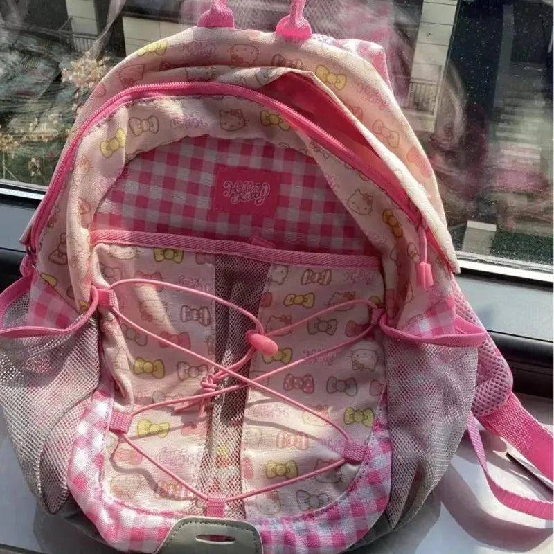 Hello Kitty Sweet Pink Bags Y2k Girls Bow Print Japanese Style Aesthetic Backpacks Women New Korean Cute Shoulder Bag