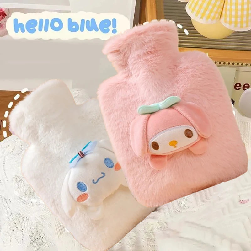 Sanrio Plush Hot Water Bottle Hello Kitty Kuromi Cinnamoroll Melody Reusable Heating Hot Water Bottle Bag Girls Gifts 250ML