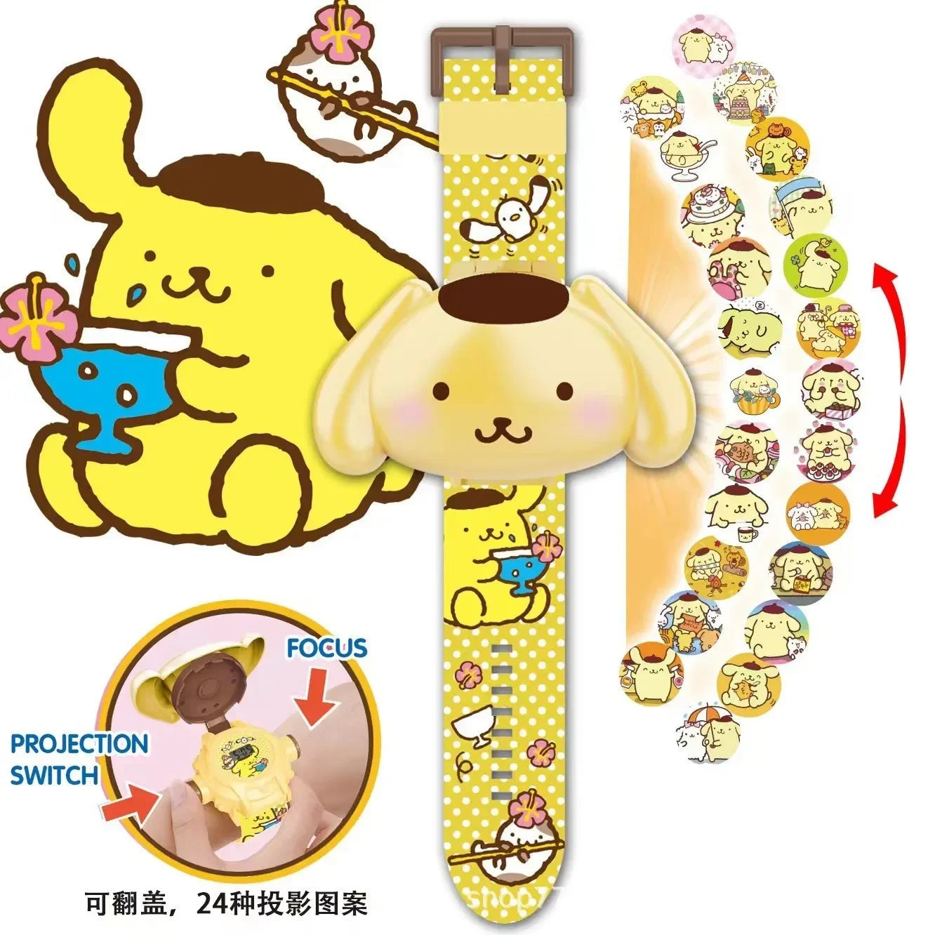 Hello Kitty Toys Set 3D Projection Digital Watch Cinnamoroll Kuromi Melody Anime Action Figures Model Toy Kid Gift