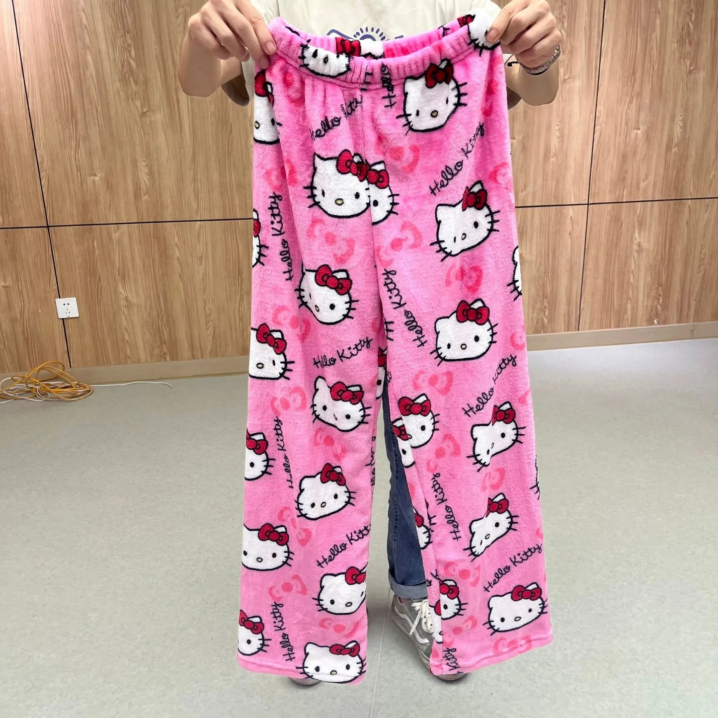 Sanrio Hello Kitty Pajamas Pants Y2K Flannel Women Nightmare Before Christmas Women Casual Plush Pants Autumn Girl Trousers Gift