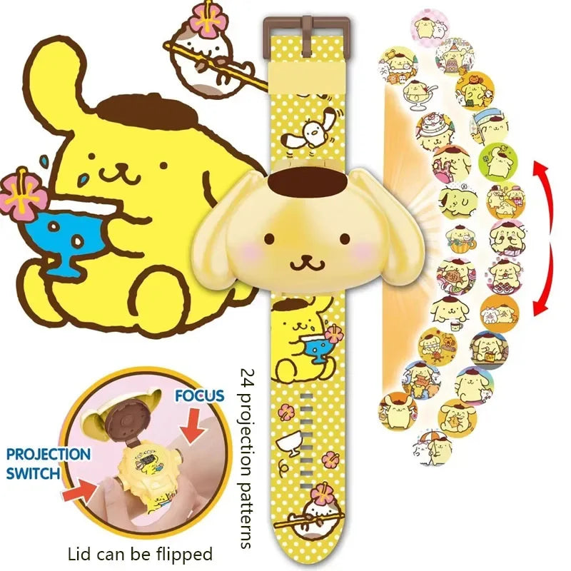 Hello Kitty Toys Set 24 Style 3D Projection Digital Watch Cinnamoroll Kuromi Melody Anime Action Figure Model Toy For Kid